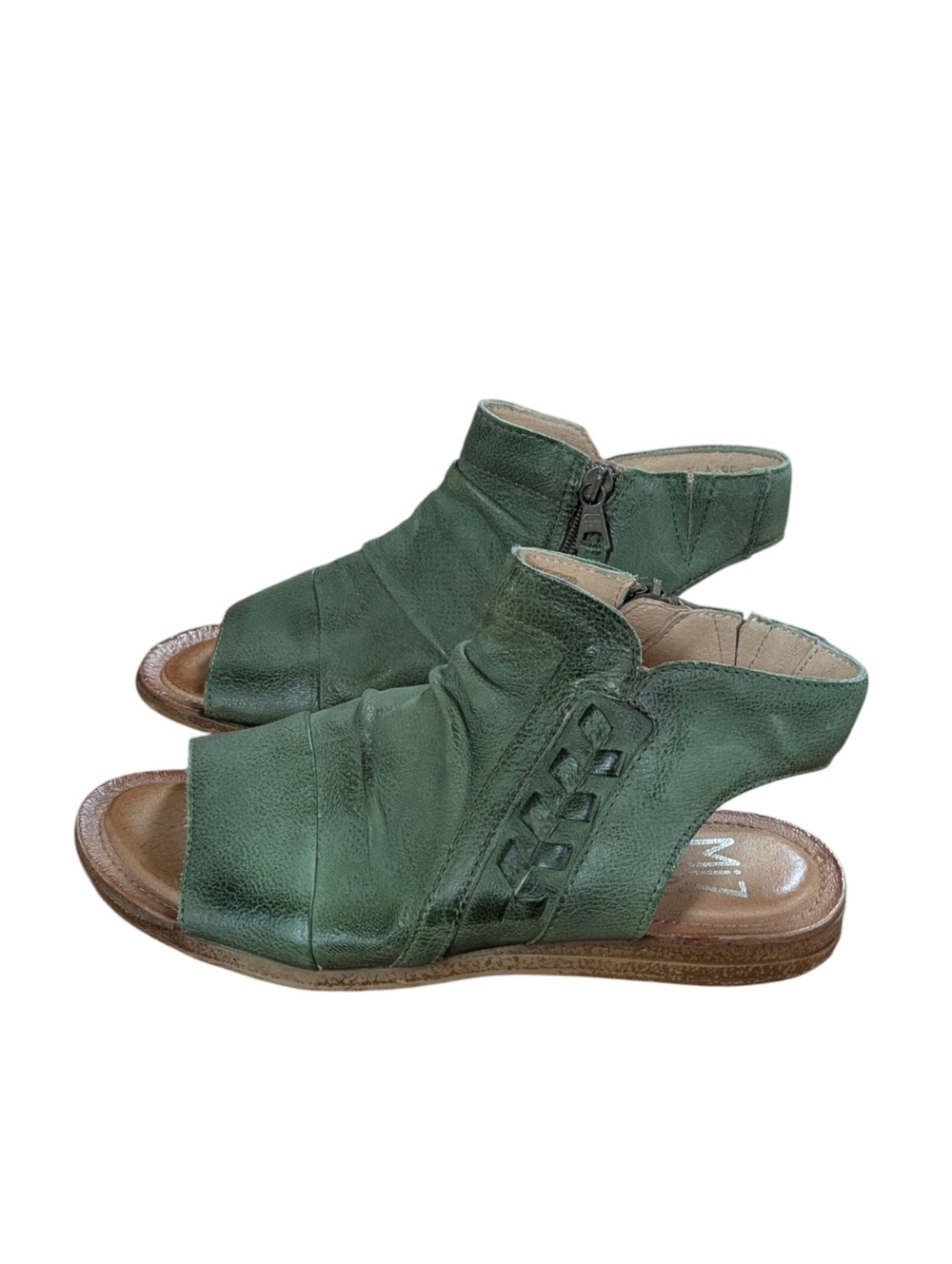 Miz Mooz Flaire Ruched Leather Side Zip Aloe Green Sandals Size 38 - Picture 10 of 10